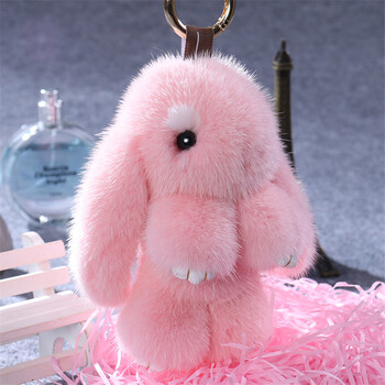 兔子皮草挂件装死兔包包挂件毛绒萌萌兔钥匙扣挂饰品礼品送女友 粉红