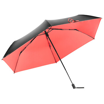 蕉下Banana Umbrella Air纯色杜鹃红超轻防晒太阳伞遮阳伞 杜鹃红三折款-麻布伞套