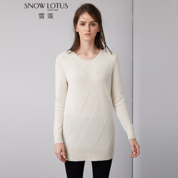 雪莲新款羊绒衫圆领打底衫套头长袖毛衣中长款羊绒衫女 纯净白R701 M(100)