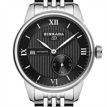 宾卡达(binkada)男表 自动精钢机械表 新款皮带钢带防水日历手表7007b