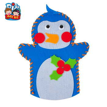 圣诞节卡通不织布手偶diy雪人布艺手工制作儿童幼儿园益智创意 企鹅款