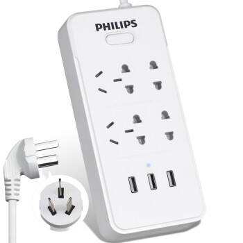 限地区：PHILIPS 飞利浦 SPS2413K/93 锋系列 3USB+4位插座 *3件