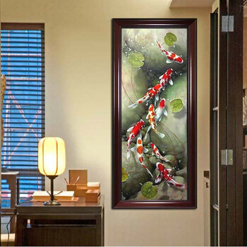 
                                                            油画玄关装饰画九鱼图竖版现代客厅壁画中式风水欧式手绘定制挂画 A款W03A裂纹银 60*120                