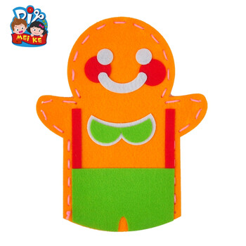 圣诞节卡通不织布手偶diy雪人布艺手工制作儿童幼儿园益智创意 姜饼人