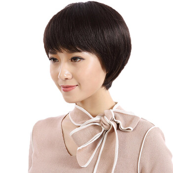 贝尔秀头顶手织 真发假发 女短发 斜刘海假发 真人发丝 女士假发妈妈