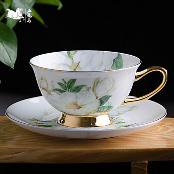 五花马 欧式咖啡杯 红茶杯 骨瓷杯碟精致陶瓷创意简约 200ml 山茶花