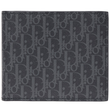 Dior 迪奥 男士黑底灰色字母图案涂层帆布短款钱包钱夹 2DEBH027XIS 02GU
