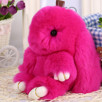 女士背包挂饰书包包饰品毛绒玩具公仔 正版萌萌兔獭兔毛小兔子 玫红色