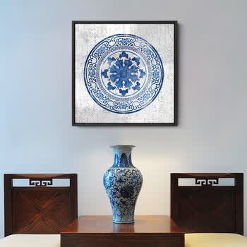 必画 中式青花瓷装饰画客厅沙发背景墙挂画书房玄关壁画 tr-036c 40*