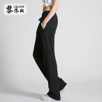 黎依奴/lislave 加厚加绒裤休闲裤女大码舒适透气运动裤时尚居家卫裤女装7145904 黑色 2XL   加厚加绒