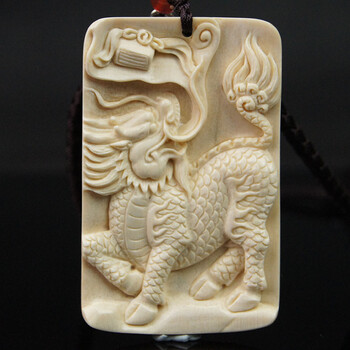 猛犸象牙 带皮麒麟牙牌 23.