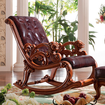 皇家牧歌家具 奢华美式全实木躺椅欧式桃花芯木休闲摇椅别墅大户型