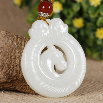 瑞美鑫 新疆和田玉羊脂白玉 生肖马 马上封侯挂件 玉佩44克 吊坠