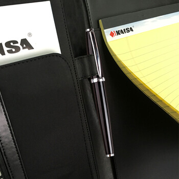 凯萨(KAISA)经理夹红黑配色带拉链办公商务夹A4文件资料夹带计算器高中生学习神器