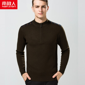 冬季新款圆领拉链毛衣男士羊毛针织衫商务中年男装纯色 1603 将军黄
