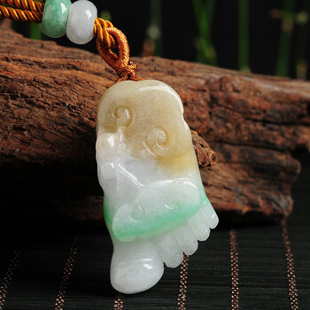 祥空 淡三彩翡翠佛脚挂件 知足常乐玉坠吊坠