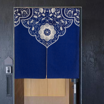 荷花棉麻门帘中国风挂帘隔断帘风水帘中式水墨莲花布帘子卧室半帘