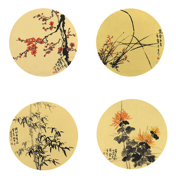 河北省美协会员 中国当代诗书画协会会员 李行《梅兰竹菊》四圆扇06