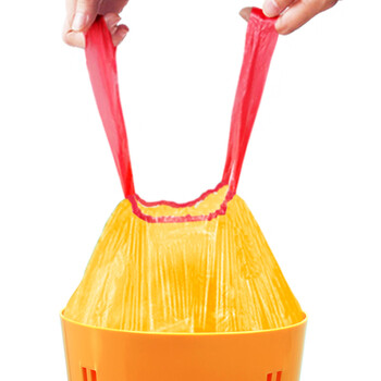 e洁抽绳垃圾袋黄色45*50cm4卷共360只单面1丝点断家用手提易撕垃圾袋