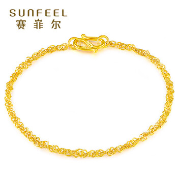 赛菲尔足金999.9 黄金手链 经典百搭水波纹手链 黄金手链手镯 女款 黄金车花手链 约15.5-17CM 约2.25-2.29克(含工费100元) .