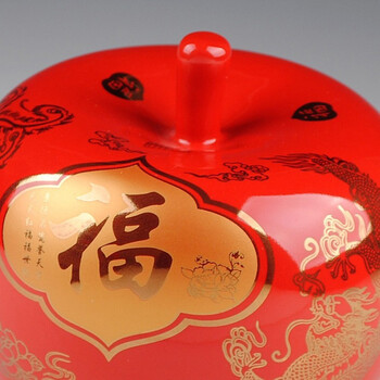 
                                        陶之念 景德镇陶瓷器 中国红花瓶 家居装饰品婚庆礼品 工艺品摆件 苹果福字2 大号                