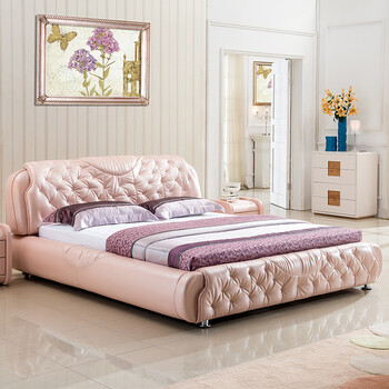 jf 真皮床 双人床 婚床 皮艺软床 可爱粉 1.8*2米