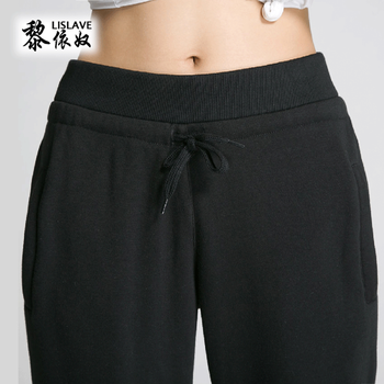 黎依奴/lislave 加厚加绒裤休闲裤女大码舒适透气运动裤时尚居家卫裤女装7145904 黑色 2XL   加厚加绒