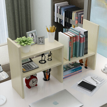 蔓斯菲尔 电脑桌上书架可伸缩桌面书柜简易置物架办公收纳架 白枫色