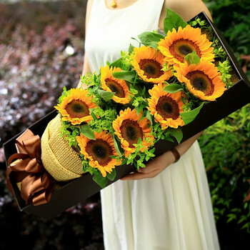 浪漫季节鲜花速递韩式玫瑰混搭向日葵洋甘菊花束表白生日礼物送朋友客户同城配送北京上海广州深圳成都花店8朵向日葵 礼盒款同城配送 送花上门 图片价格品牌报价 京东