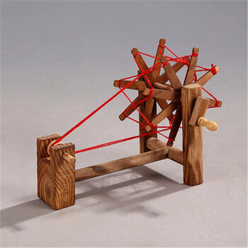 竹制品磨盘 时来运转 风车 竹工艺品 仿真桌面摆件 农具模型 纺车