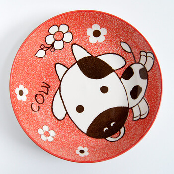 arst 陶瓷卡通餐具饭盘子十二生肖碟7寸/8寸(12生肖可选)1个装 牛 7寸