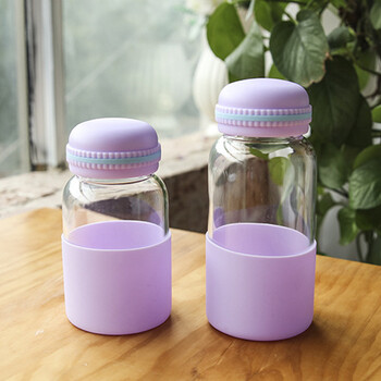 马卡龙玻璃杯水杯简约便携时尚男士女士隔热防烫学生喝水杯子 紫色