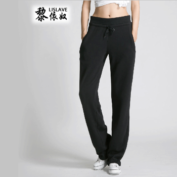 黎依奴/lislave 加厚加绒裤休闲裤女大码舒适透气运动裤时尚居家卫裤女装7145904 黑色 2XL   加厚加绒