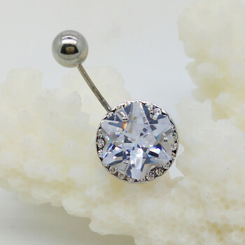 金召玉 穿刺脐环脐钉肚脐环闪亮脐环细针肚脐扣 银底白色