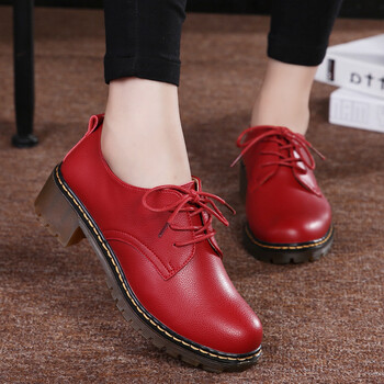真皮春秋新款女皮鞋孕妇中跟平底女单鞋英伦学生休闲鞋女 d128 酒红色