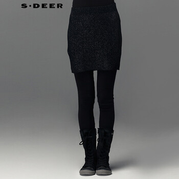 圣迪奥 sdeer 女装即兴金属松紧半身裙S13481302 黑底金属 M