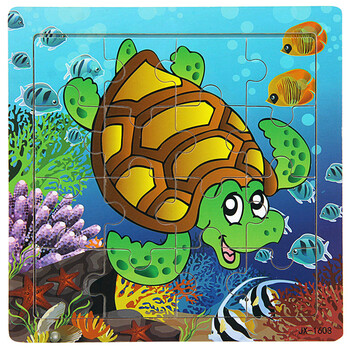 橙爱木质儿童卡通动物交通工具9片16片拼图婴幼儿早教益智玩具 乌龟