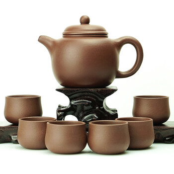 【匏尊套壶】紫砂名家 陆承贵 紫泥 320cc 一壶六杯 木质礼盒包装