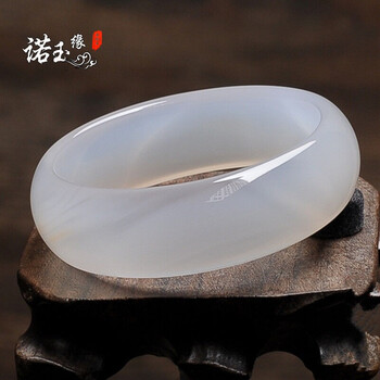 诺玉缘 白色玉髓玛瑙手镯女玉镯子加宽加厚民族风镯子 59