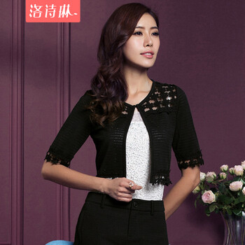 LUXLEAD洛诗琳秋装新品女装镂空花边小西装外套QSU114802 休闲黑 L