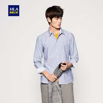 hla海澜之家小马刺绣休闲衬衫2017春季新品牛津纺衬衫男hnead1v017a