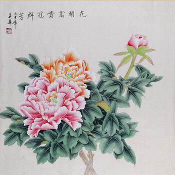 中国工笔画学会会员顾英华老师作品——花开富贵冠群芳