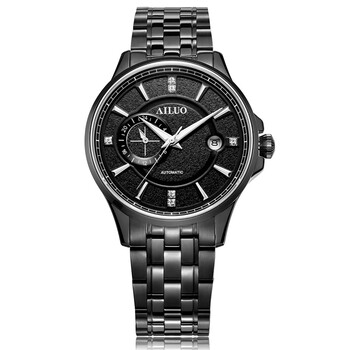 艾诺(ailuo)全自动机械男表商务休闲时尚钢带防水手表 全黑黑盘6065