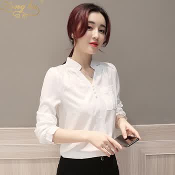 总布 雪纺衫女新款韩版衬衣衬衫女长袖上衣休闲夏装大码女装 9908