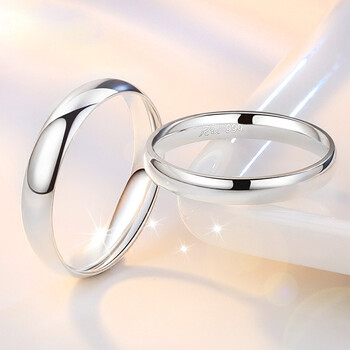 【纯爱】 s999纯银光面情侣戒指一对银饰对戒简约学生韩版男女足银