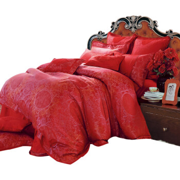 MERCURY 水星家纺 贡缎提花婚庆八件套 醉恋新辰(红色) 1.8m(6英尺)床