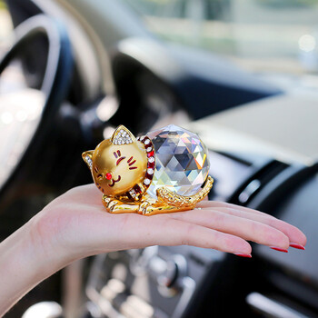 斯宝路新款汽车摆件水晶 合金招财猫镶钻装饰用品 可爱猫咪创意汽车