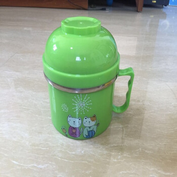 不锈钢快餐杯学生双层隔热防烫饭盒加厚泡面碗饭缸卡通餐杯 绿色