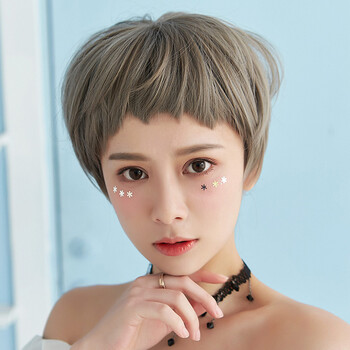 帝飞(difei)假发女狗啃刘海不规则短发假发套 二次元眉上短刘海奶奶灰