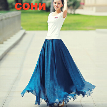 cohn 半身裙女春夏新款金丝雪纺大摆高腰显瘦拖地半身长裙沙滩仙女